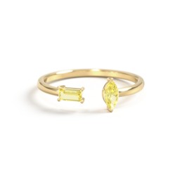 Baguette & Marquise Gemstone Open Cuff Ring in 18K Gold Plated Silver with Citrine