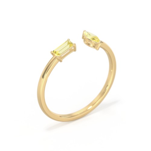Baguette & Marquise Gemstone Open Cuff Ring – 18K Gold Plated Silver with Citrine