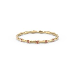 Dainty Stackable Half Eternity Ring with Bezel Set Accents in 10K Solid Yellow Gold with Garnet