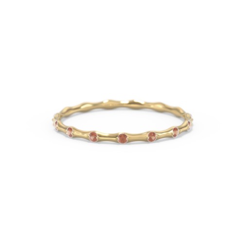 Dainty Stackable Half Eternity Ring with Bezel Set Accents – 10K Yellow Gold with Garnet