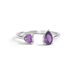 Heart & Pear Gemstone Open Cuff Ring