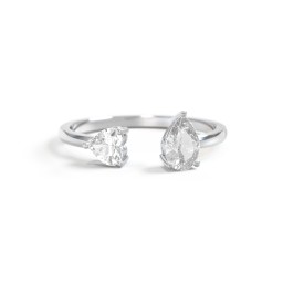 Heart & Pear Gemstone Open Cuff Ring