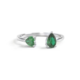 Heart & Pear Gemstone Open Cuff Ring