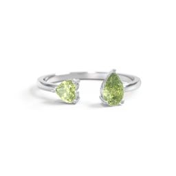 Heart & Pear Gemstone Open Cuff Ring