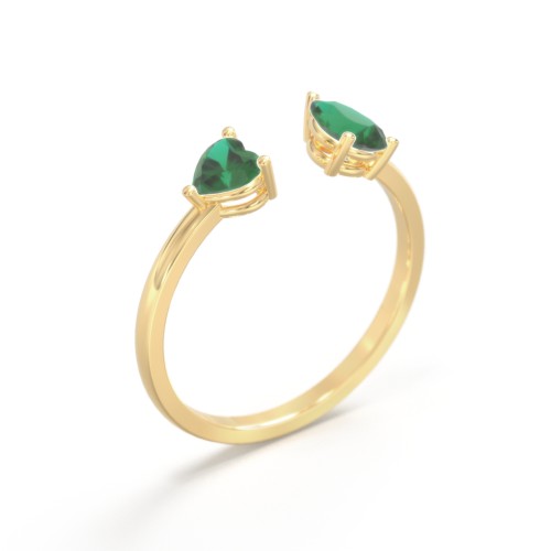 Heart & Pear Gemstone Open Cuff Ring – 18K Gold Plated Silver with Emerald