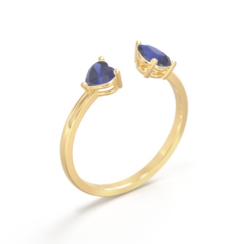 Heart & Pear Gemstone Open Cuff Ring – 18K Gold Plated Silver with Blue Sapphire