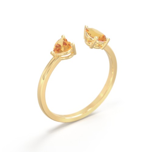 Heart & Pear Gemstone Open Cuff Ring – 18K Gold Plated Silver with Citrine