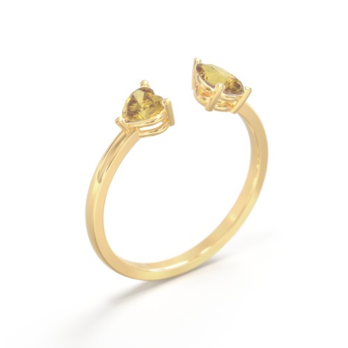 Heart & Pear Gemstone Open Cuff Ring – 18K Gold Plated Silver with Citrine
