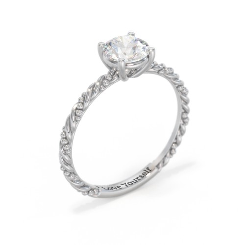 Solitaire Gemstone Ring with Twisted Rope & Bead Band