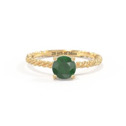 Solitaire Gemstone Ring with Twisted Rope & Bead Band in 18K Gold Plated Silver with Emerald