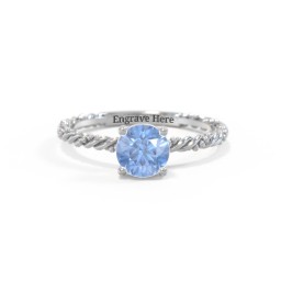 Solitaire Gemstone Ring with Twisted Rope & Bead Band in 925 Sterling Silver with Fancy Blue Premium Zirconia