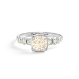 Round Gemstone Cube Ring with Star Set Accents