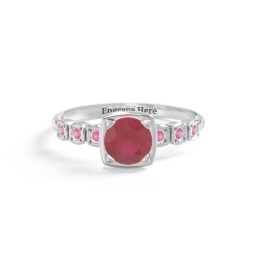 Round Gemstone Cube Ring with Star Set Accents