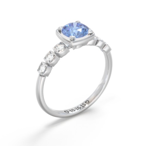 Round Gemstone Cube Ring with Star Set Accents