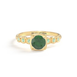 Round Gemstone Cube Ring with Star Set Accents in 18K Gold Plated Silver with Emerald