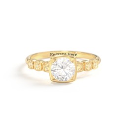Round Gemstone Cube Ring with Star Set Accents in 18K Gold Plated Silver with Cubic Zirconia and Citrine