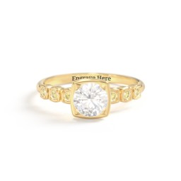 Round Gemstone Cube Ring with Star Set Accents in 18K Gold Plated Silver with Cubic Zirconia and Citrine