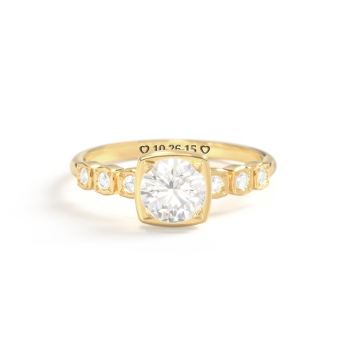 Round Gemstone Cube Ring with Star Set Accents – 18K Gold Plated Silver with Cubic Zirconia