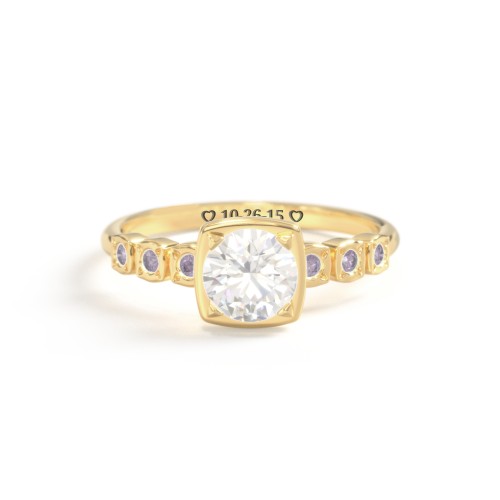 Round Gemstone Cube Ring with Star Set Accents – 18K Gold Plated Silver with Cubic Zirconia and Alexandrite