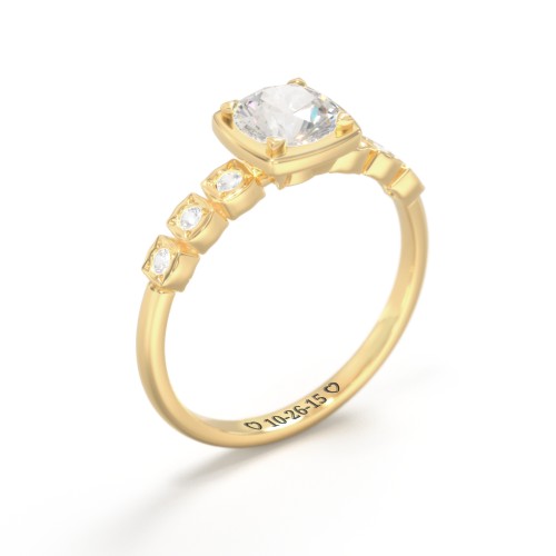 Round Gemstone Cube Ring with Star Set Accents – 18K Gold Plated Silver with Cubic Zirconia