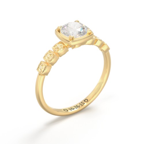 Round Gemstone Cube Ring with Star Set Accents – 18K Gold Plated Silver with Cubic Zirconia and Citrine