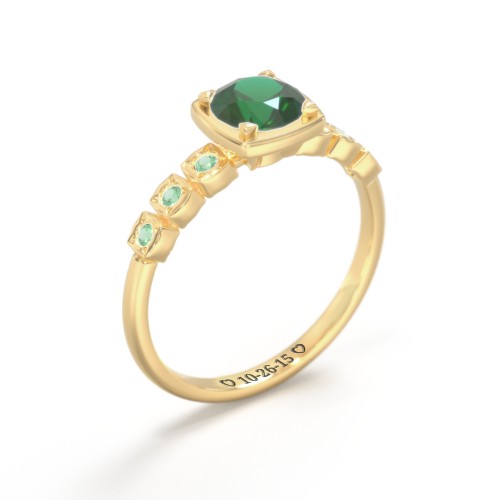 Round Gemstone Cube Ring with Star Set Accents – 18K Gold Plated Silver with Emerald