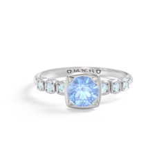 Round Gemstone Cube Ring with Star Set Accents – Sterling Silver with Fancy Blue Premium Zirconia and Blue Topaz