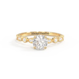 Round Gemstone Ring With Milgrain & Accents in 18K Gold Plated Silver with Cubic Zirconia and White Premium Zirconia