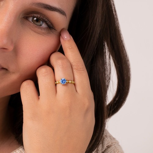 Round Gemstone Ring With Milgrain & Accents