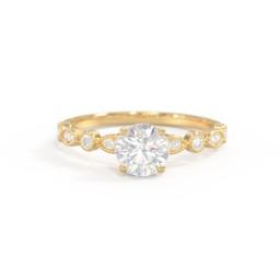 Round Gemstone Ring With Milgrain & Accents in 18K Gold Plated Silver with Lab Diamond