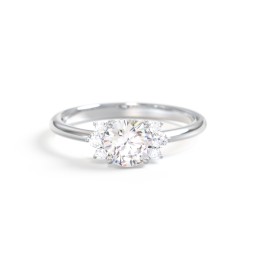 Round Gemstone Ring With Clustered Side Stones in 10K Solid White Gold with Lab Diamond