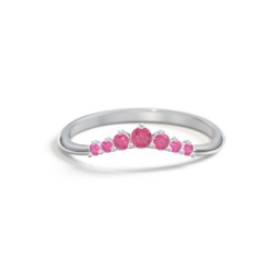 Curved Band with Tapered Accent Stones in 925 Sterling Silver with Ruby