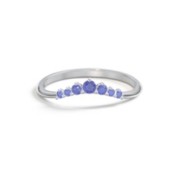 Curved Band with Tapered Accent Stones in 925 Sterling Silver with Blue Sapphire