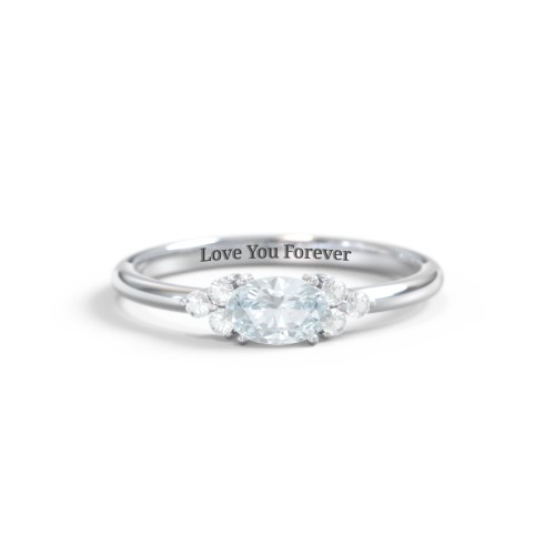 East-West Oval Gemstone Ring With Triple Side Stones