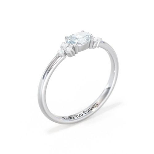 East-West Oval Gemstone Ring With Triple Side Stones