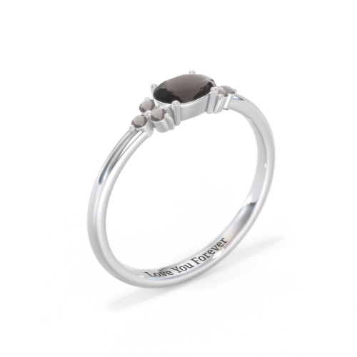East-West Oval Gemstone Ring With Triple Side Stones