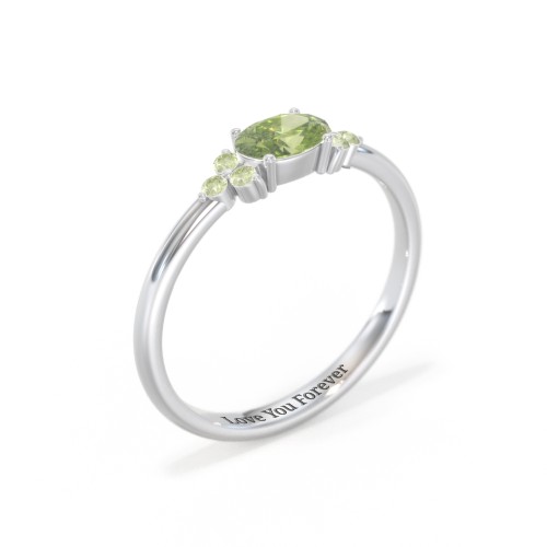 East-West Oval Gemstone Ring With Triple Side Stones