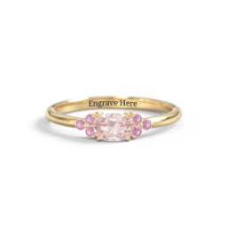 East-West Oval Gemstone Ring With Triple Side Stones in 18K Gold Plated Silver with Morganite and Pink Tourmaline