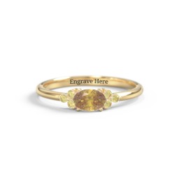 East-West Oval Gemstone Ring With Triple Side Stones in 18K Gold Plated Silver with Citrine