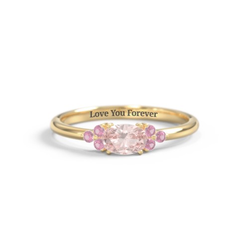 East-West Oval Gemstone Ring With Triple Side Stones – 18K Gold Plated Silver with Morganite and Pink Tourmaline