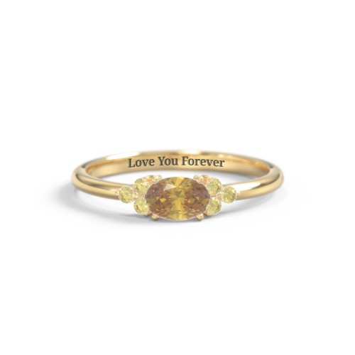 East-West Oval Gemstone Ring With Triple Side Stones – 18K Gold Plated Silver with Citrine