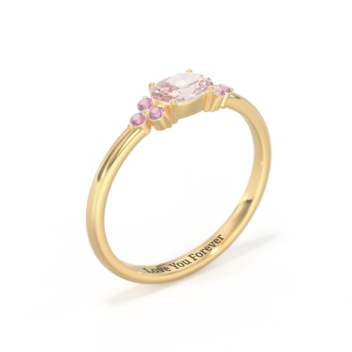 East-West Oval Gemstone Ring With Triple Side Stones – 18K Gold Plated Silver with Morganite and Pink Tourmaline