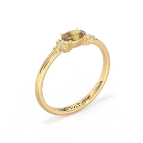 East-West Oval Gemstone Ring With Triple Side Stones – 18K Gold Plated Silver with Citrine