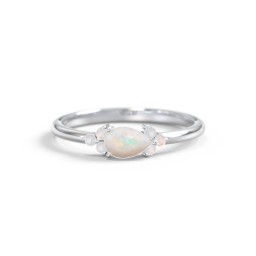 East-West Pear Gemstone Ring With Triple Side Stones