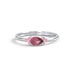 East-West Pear Gemstone Ring With Triple Side Stones