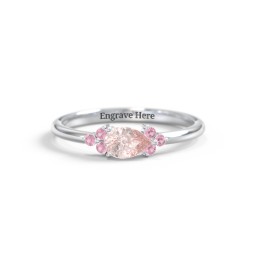 East-West Pear Gemstone Ring With Triple Side Stones