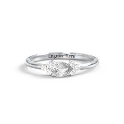 East-West Pear Gemstone Ring With Triple Side Stones