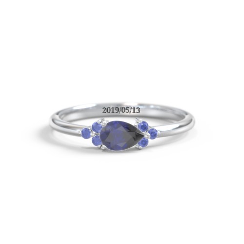 East-West Pear Gemstone Ring With Triple Side Stones