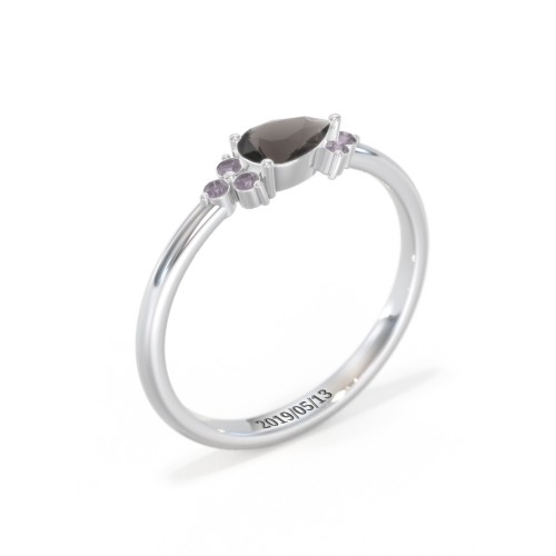 East-West Pear Gemstone Ring With Triple Side Stones