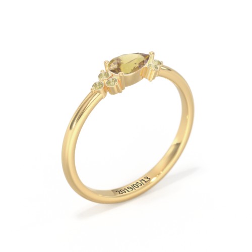 East-West Pear Gemstone Ring With Triple Side Stones – 18K Gold Plated Silver with Citrine